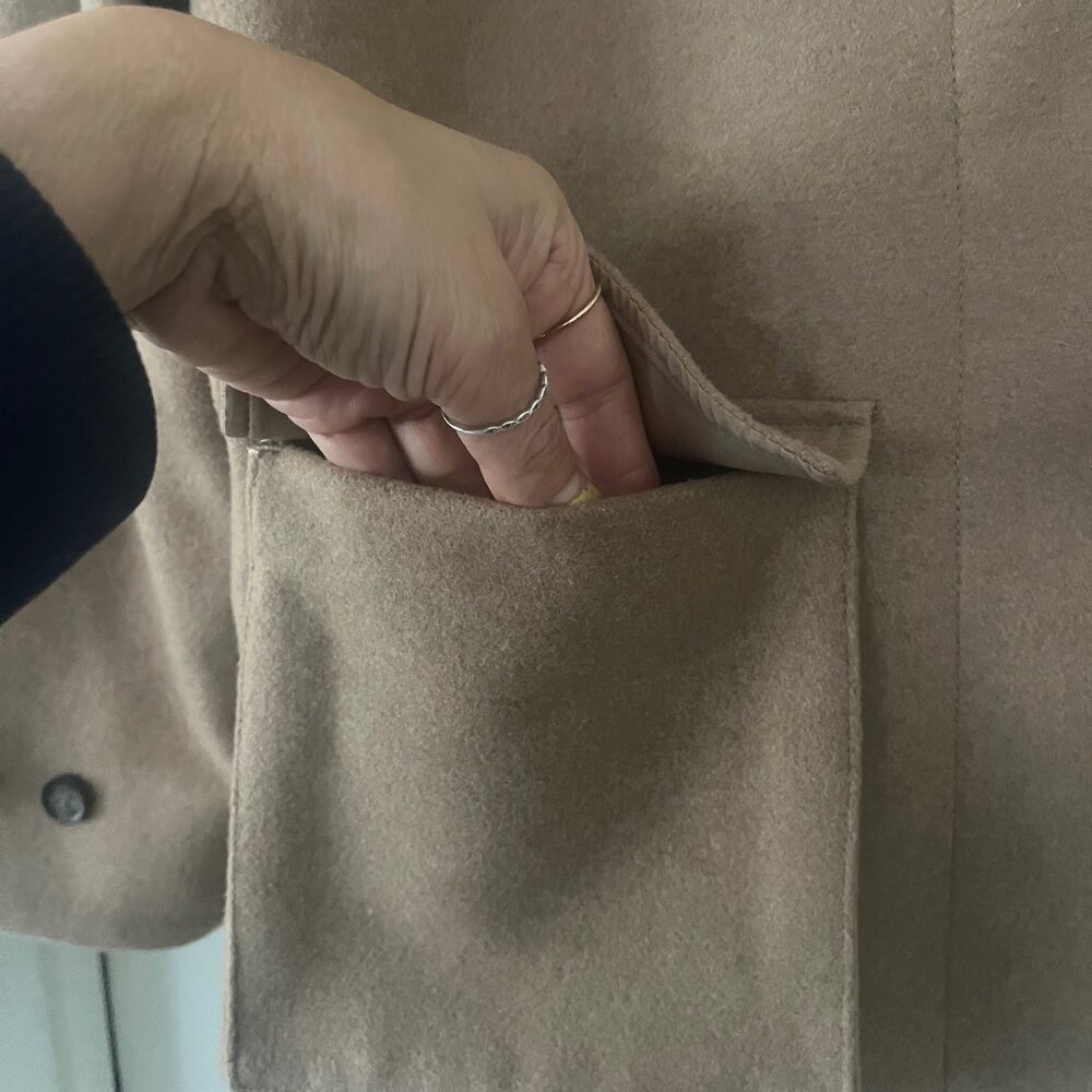 H&M Women Pea Coat Camel Sz Small Lined pockets collar Button down pockets - Picture 8 of 10